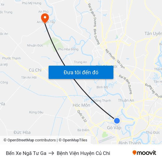 Bến Xe Ngã Tư Ga to Bệnh Viện Huyện Củ Chi map