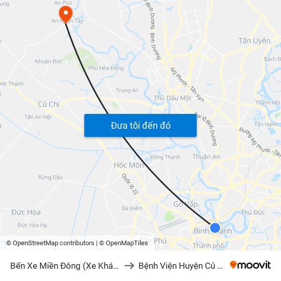 Bến Xe Miền Đông (Xe Khách) to Bệnh Viện Huyện Củ Chi map