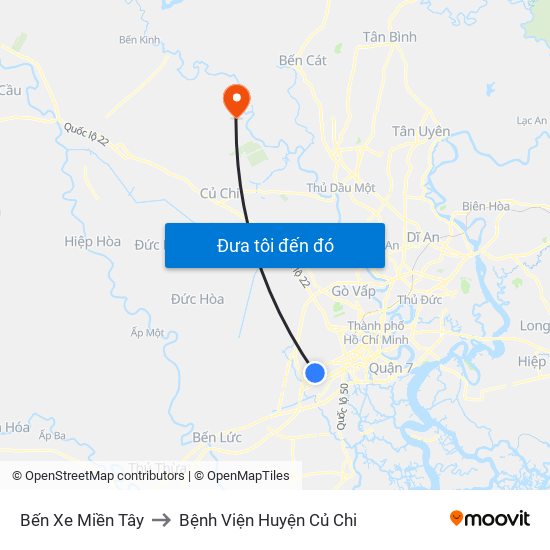 Bến Xe Miền Tây to Bệnh Viện Huyện Củ Chi map