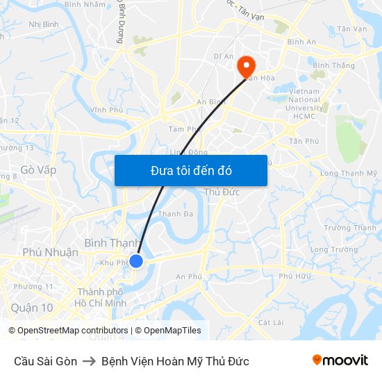 Cầu Sài Gòn to Bệnh Viện Hoàn Mỹ Thủ Đức map