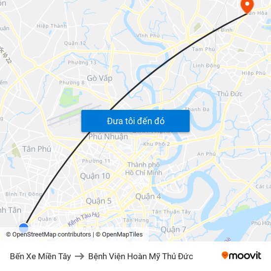 Bến Xe Miền Tây to Bệnh Viện Hoàn Mỹ Thủ Đức map