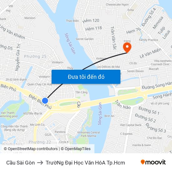 Cầu Sài Gòn to TrườNg Đại Học Văn HóA Tp.Hcm map