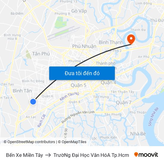 Bến Xe Miền Tây to TrườNg Đại Học Văn HóA Tp.Hcm map