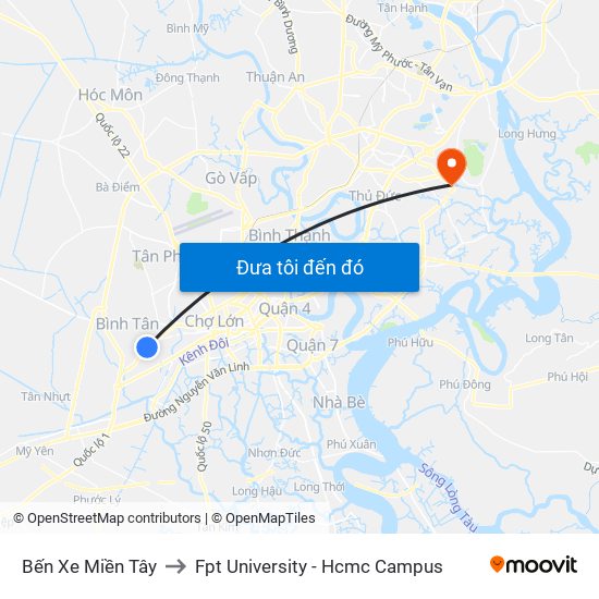 Bến Xe Miền Tây to Fpt University - Hcmc Campus map