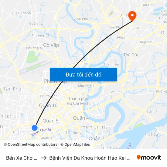 Bến Xe Chợ Lớn to Bệnh Viện Đa Khoa Hoàn Hảo Kei Mei Kai map