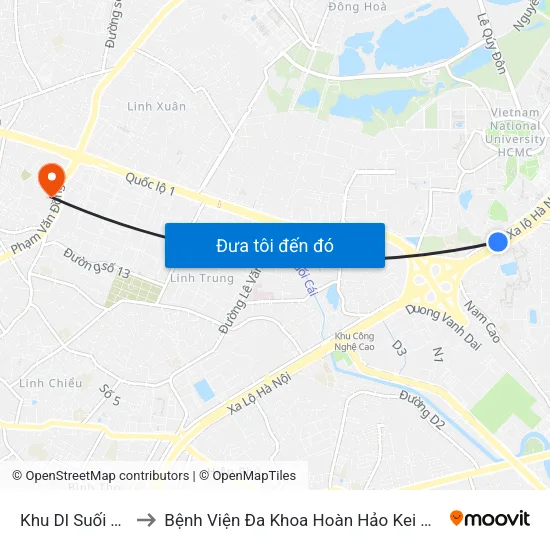 Khu Dl Suối Tiên to Bệnh Viện Đa Khoa Hoàn Hảo Kei Mei Kai map