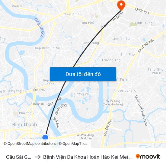 Cầu Sài Gòn to Bệnh Viện Đa Khoa Hoàn Hảo Kei Mei Kai map