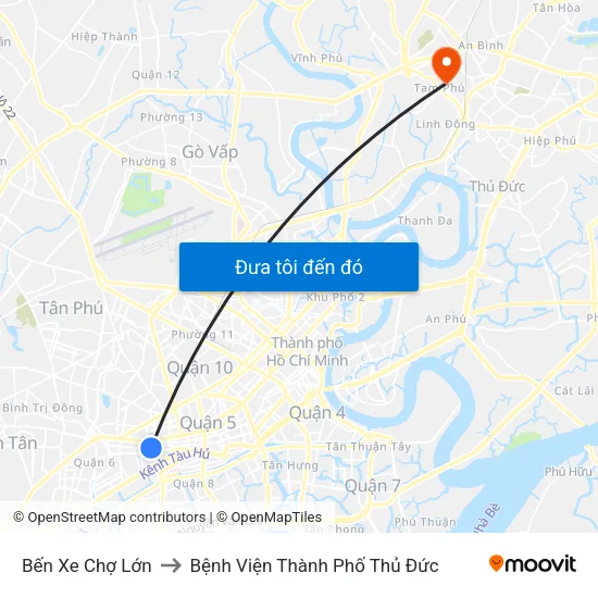 Bến Xe Chợ Lớn to Bệnh Viện Thành Phố Thủ Đức map