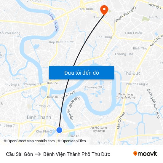 Cầu Sài Gòn to Bệnh Viện Thành Phố Thủ Đức map