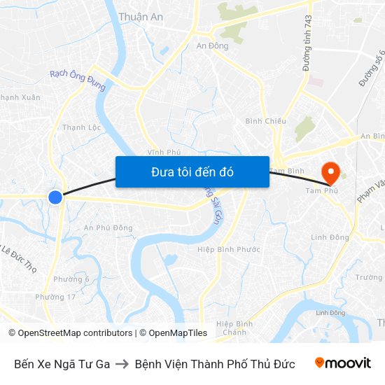 Bến Xe Ngã Tư Ga to Bệnh Viện Thành Phố Thủ Đức map