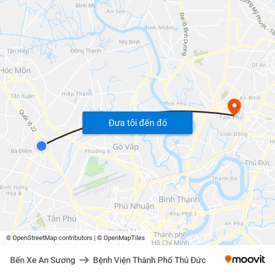 Bến Xe An Sương to Bệnh Viện Thành Phố Thủ Đức map