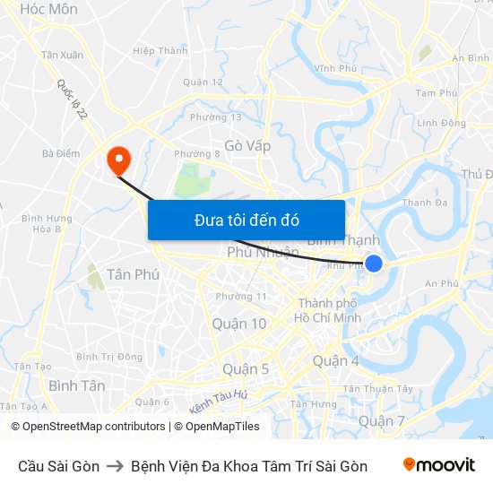Cầu Sài Gòn to Bệnh Viện Đa Khoa Tâm Trí Sài Gòn map