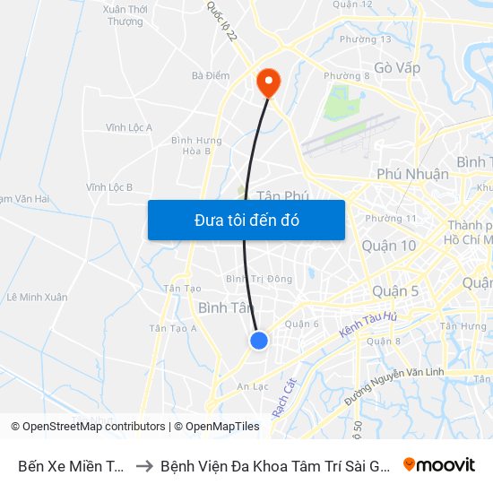 Bến Xe Miền Tây to Bệnh Viện Đa Khoa Tâm Trí Sài Gòn map