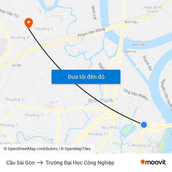 Cầu Sài Gòn to Trường Đại Học Công Nghiệp map