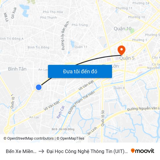 Bến Xe Miền Tây to Đại Học Công Nghệ Thông Tin (UIT) Cơ Sở 2 map