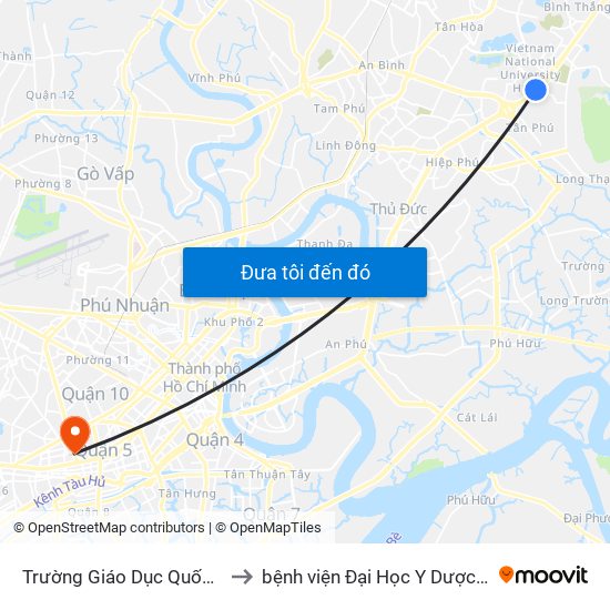 Trường Giáo Dục Quốc Phòng to bệnh viện Đại Học Y Dược Cơ Sở 2 map