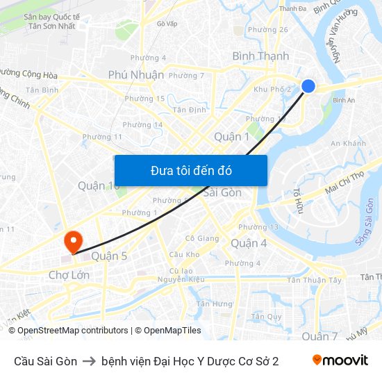 Cầu Sài Gòn to bệnh viện Đại Học Y Dược Cơ Sở 2 map