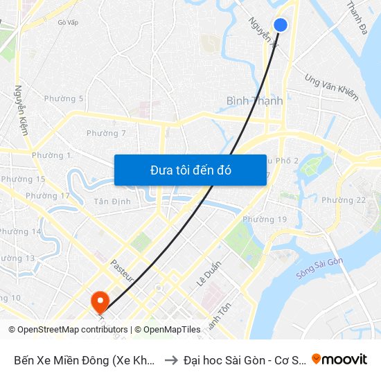 Bến Xe Miền Đông (Xe Khách) to Đại hoc Sài Gòn - Cơ Sở 3 map