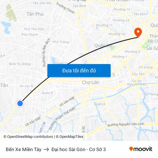 Bến Xe Miền Tây to Đại hoc Sài Gòn - Cơ Sở 3 map