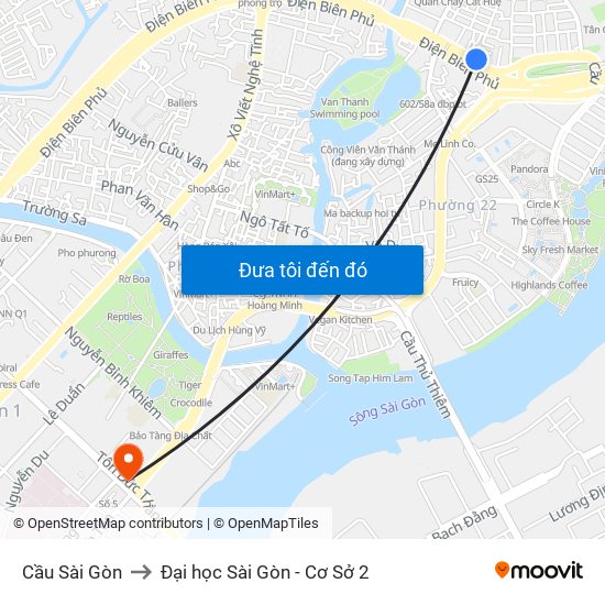 Cầu Sài Gòn to Đại học Sài Gòn - Cơ Sở 2 map