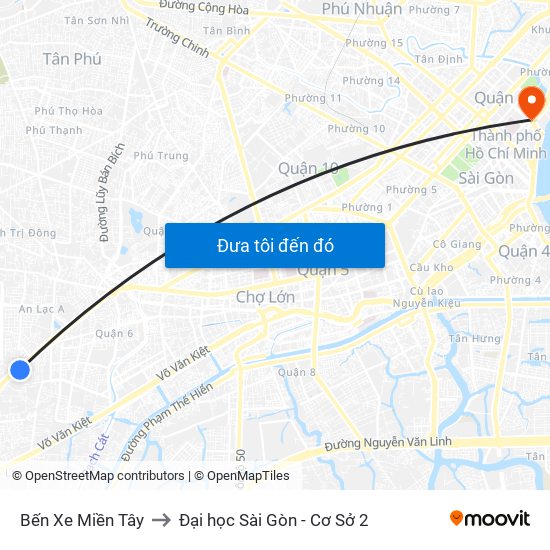 Bến Xe Miền Tây to Đại học Sài Gòn - Cơ Sở 2 map