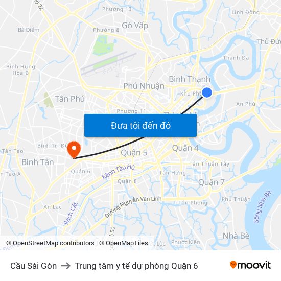 Cầu Sài Gòn to Trung tâm y tế dự phòng Quận 6 map