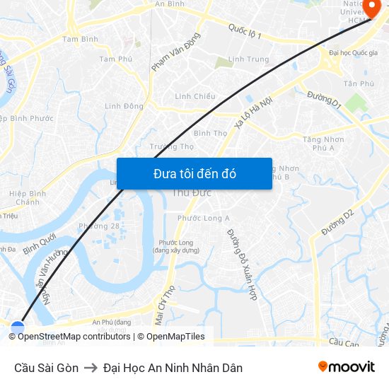 Cầu Sài Gòn to Đại Học An Ninh Nhân Dân map