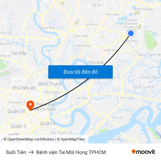 Suối Tiên to Bệnh viện Tai Mũi Họng TPHCM map