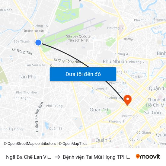 Ngã Ba Chế Lan Viên to Bệnh viện Tai Mũi Họng TPHCM map