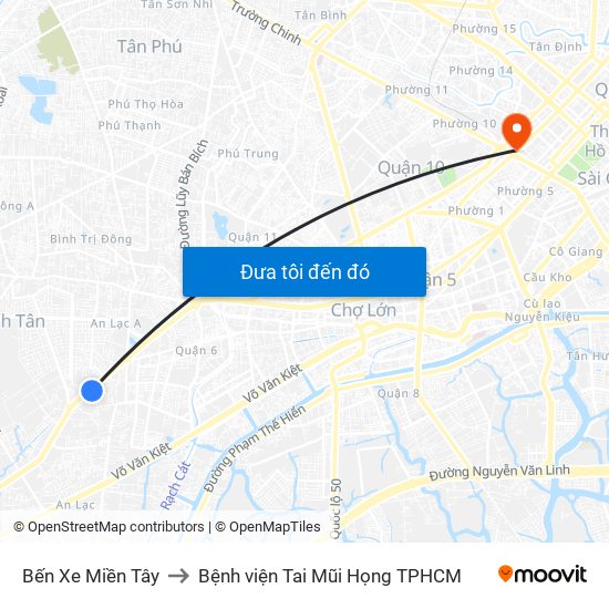 Bến Xe Miền Tây to Bệnh viện Tai Mũi Họng TPHCM map