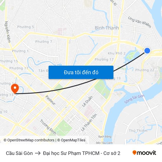 Cầu Sài Gòn to Đại học Sư Phạm TPHCM - Cơ sở 2 map