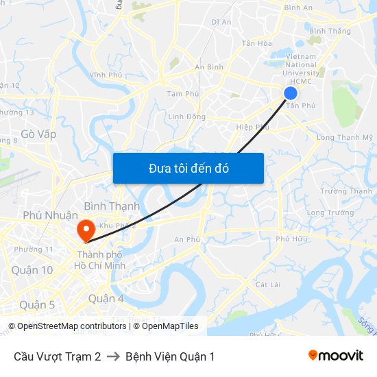 Cầu Vượt Trạm 2 to Bệnh Viện Quận 1 map