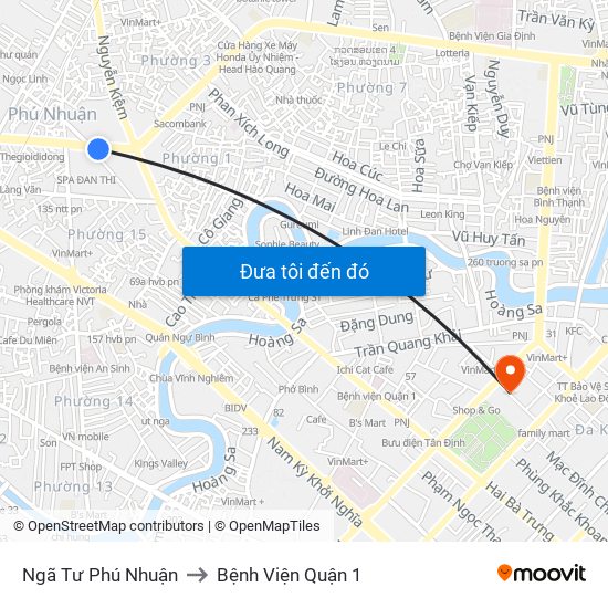 Ngã Tư Phú Nhuận to Bệnh Viện Quận 1 map