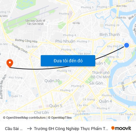 Cầu Sài Gòn to Trường ĐH Công Nghiệp Thực Phẩm TPHCM map
