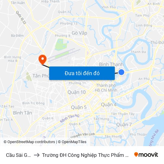 Cầu Sài Gòn to Trường ĐH Công Nghiệp Thực Phẩm HCM map