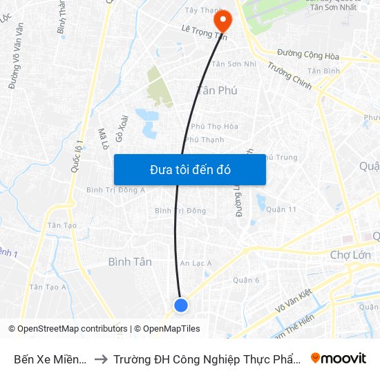 Bến Xe Miền Tây to Trường ĐH Công Nghiệp Thực Phẩm HCM map