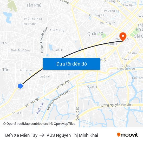 Bến Xe Miền Tây to VUS Nguyên Thị Minh Khai map