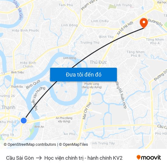 Cầu Sài Gòn to Học viện chính trị - hành chính KV2 map