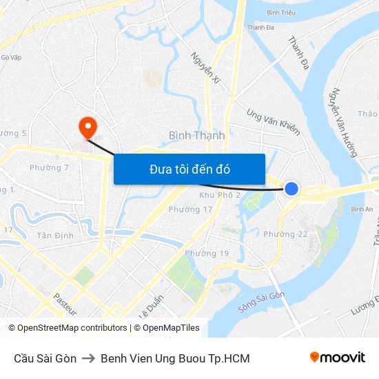 Cầu Sài Gòn to Benh Vien Ung Buou Tp.HCM map