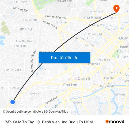 Bến Xe Miền Tây to Benh Vien Ung Buou Tp.HCM map