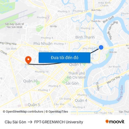 Cầu Sài Gòn to FPT-GREENWICH University map