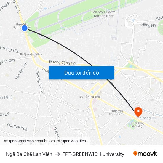 Ngã Ba Chế Lan Viên to FPT-GREENWICH University map
