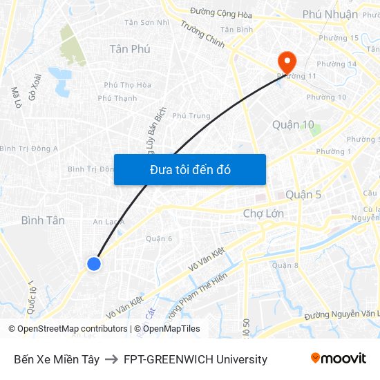 Bến Xe Miền Tây to FPT-GREENWICH University map