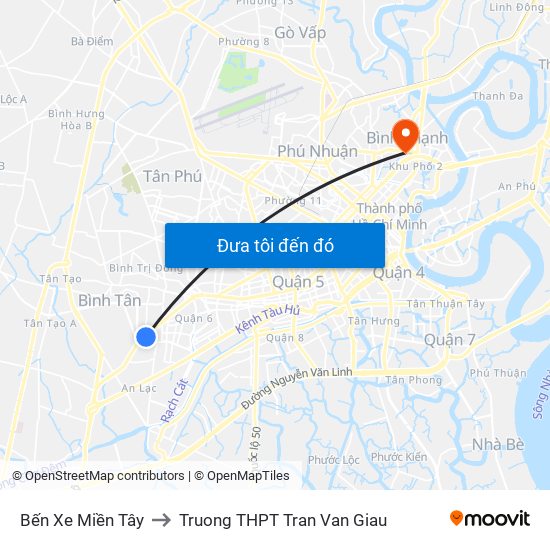 Bến Xe Miền Tây to Truong THPT Tran Van Giau map