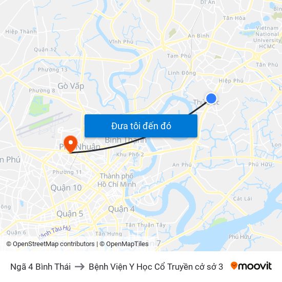 Ngã 4 Bình Thái to Bệnh Viện Y Học Cổ Truyền cở sở 3 map