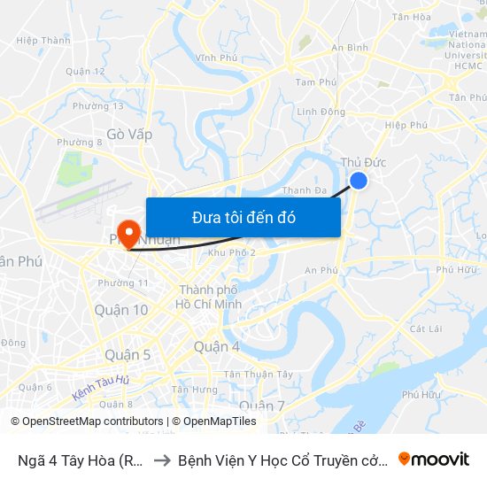 Ngã 4 Tây Hòa (Rmk) to Bệnh Viện Y Học Cổ Truyền cở sở 3 map