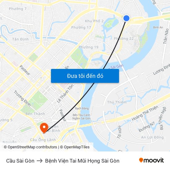 Cầu Sài Gòn to Bệnh Viện Tai Mũi Họng Sài Gòn map