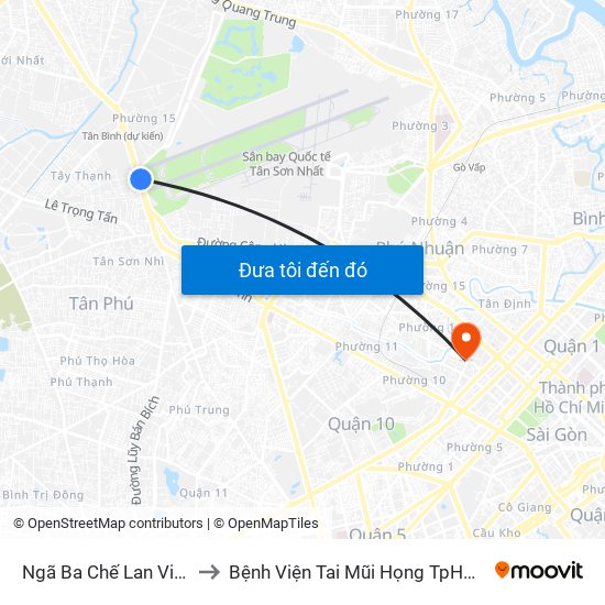 Ngã Ba Chế Lan Viên to Bệnh Viện Tai Mũi Họng TpHCM map