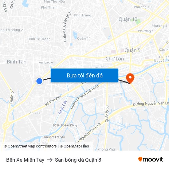 Bến Xe Miền Tây to Sân bóng đá Quận 8 map