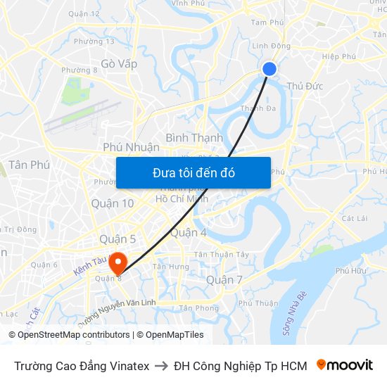 Trường Cao Đẳng Vinatex to ĐH Công Nghiệp Tp HCM map